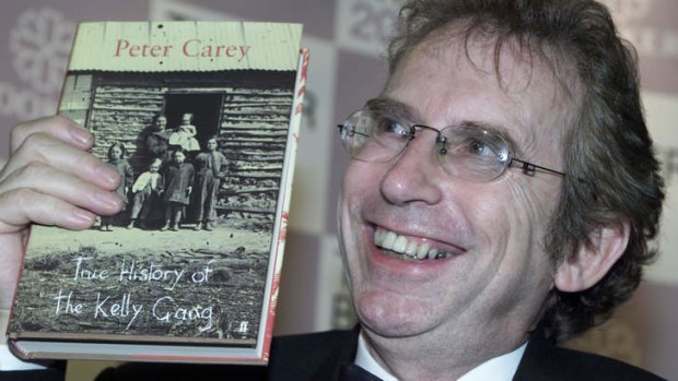 Peter Carey in London's Guildhall after winning the Booker prize for fiction, 2001.