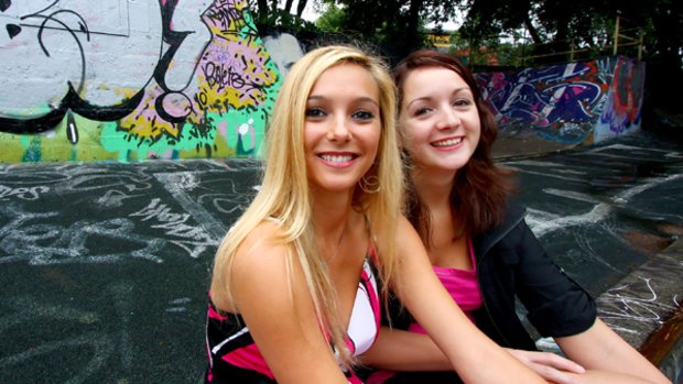 Elodie Bariseau and Caroline Fourtier taker in the big tricks - and the crash outs - at Neal MacRossan Skate Park at Paddington.