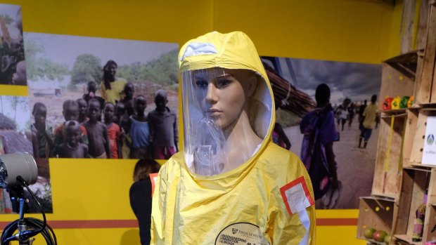 The advanced protective suit for healthcare workers who treat Ebola patients is on show during Fashion Week event in New York.