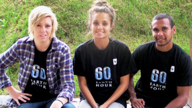 Earth Hour ambassador Hayley Warner with fellow volunteers Narelle Long and Malcolm Lynch.