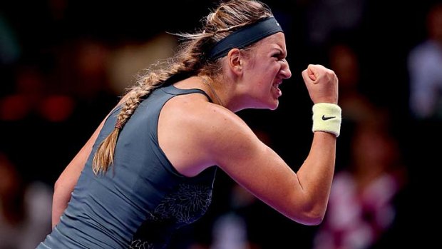 Yes!: Victoria Azarenka is pumped as she wins against Angelique Kerber.