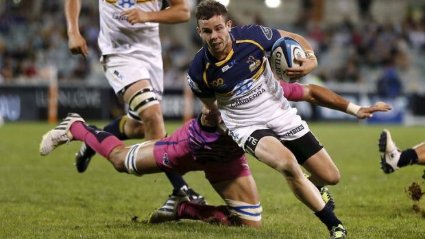 One last push: Robbie Coleman makes a break for the Brumbies.