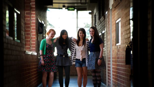 Mac. Robertson Girls' High School students Madeline Barrow , Nupur Goyal , Christina Fa and Vivien Dunn (left to right) topped the VCE results .
