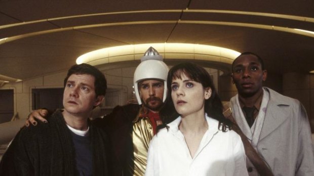 Lost in space: Arthur (Martin  Freeman), Zaphod (Sam Rockwell), Trillian (Zooey Deschanel) and Ford Prefect (Mos Def) in The Hitchhiker's Guide to the Galaxy.