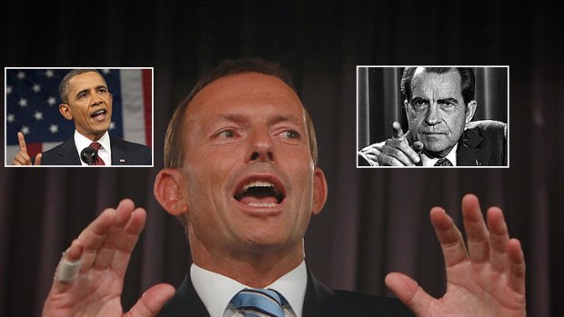 What's my word ... Tony Abbott, sharing the lines with Obama and Nixon.