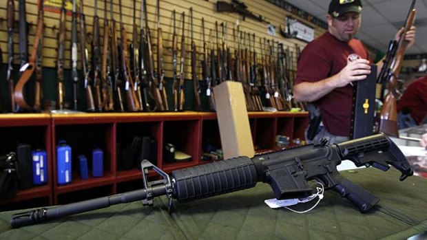 Guns on display at the Rocky Mountain Guns & Ammo shop.