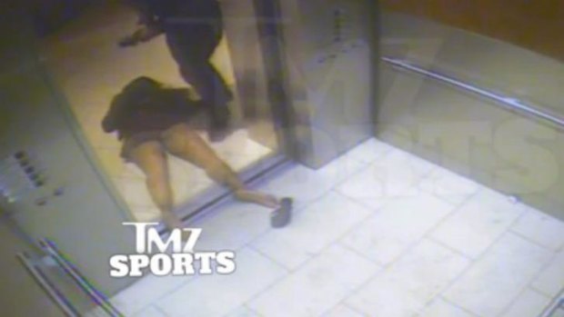 Sickening: an unconscious Janay Palmer lies outside a hotel elevator in Atlantic City.