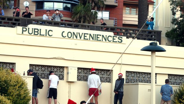 People urinating outside packed toilets in St Kilda on Christmas Day.