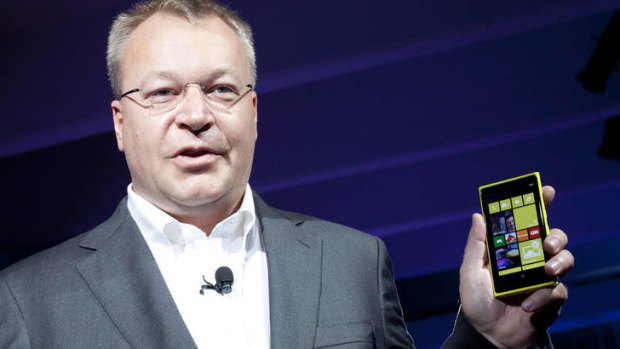 PR gaffe ... Stephen Elop, CEO  of Nokia, introduces its newest smartphone, the Lumia 920.