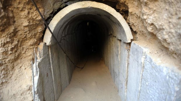 The entrance of a tunnel reportedly dug by Palestinians beneath the border between the Gaza Strip and Israel.