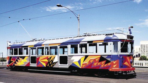 One of the painted trams showcased in the exhibition <i>Trams: Moving Pictures</i>.