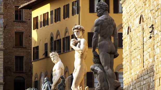 Chiselled ... sculptures outside the Palazzo Vecchio in Florence.