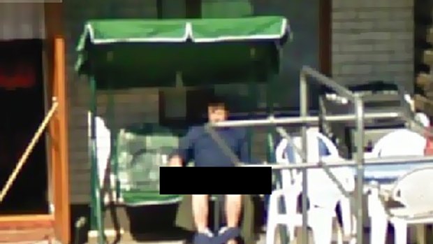 A modified version of the Google Street view image of a man in Finland who was photographed with his trousers around his ankles. The original image has since been removed.