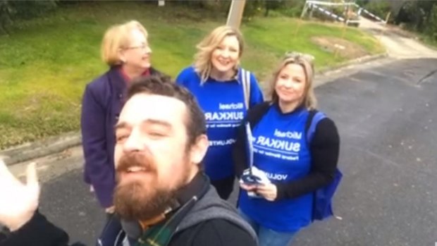 Marijke Rancie (far right) and fellow Liberals campaigning for federal MP Michael Sukkar.