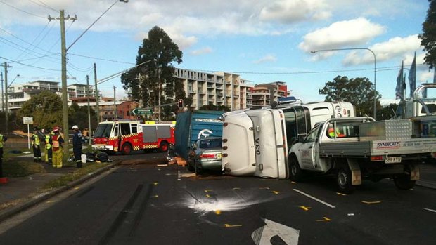 Turning into tragedy ... the accident site this afternoon.