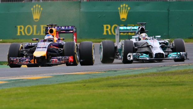Red Bull's Daniel Ricciardo and Mercedes' Lewis Hamilton in action.