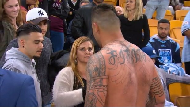 Touching moment: Andrew Fifita with his 'foster mum' Rachel McLean.