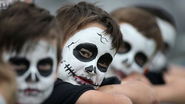 Scary: Mariners fans dress up for Halloween during the round four A-League match between Central Coast and Sydney FC at Central Coast Stadium.