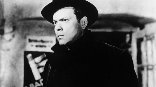 Orson Welles as black marketer Harry Lime in this photo from the 1949 spy thriller set in Vienna, <i>The Third Man</i>.