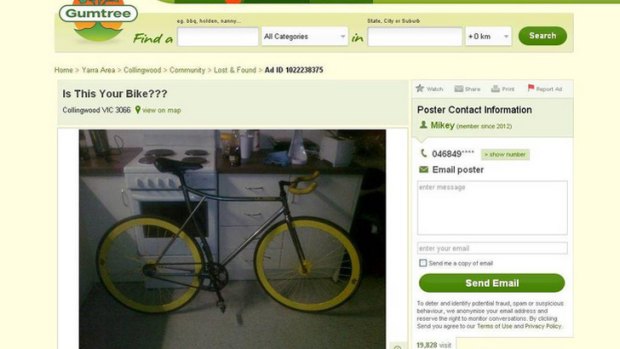 Mikey's first Gumtree ad, featuring a stolen bike he bought on the street, was viewed more than 50,000 times.