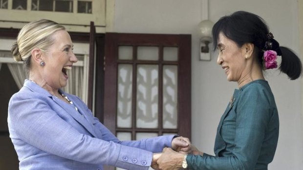 US Secretary of State Hillary Clinton with Burmese democracy leader Aung San Suu Kyi. The Burmese government has loosened its strictures, but is still to outline real benefits for the impoverished people.