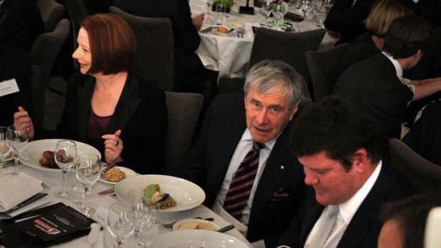 High rollers ... James Packer, right, at a budget lunch last month with Kerry Stokes and the Prime Minister, Julia Gillard.