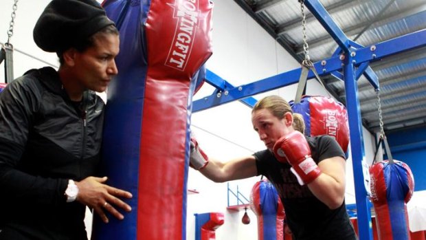 Lucia Rijker with local boxer Diana Prazak at Boxing Fit gym in Port Melbourne.