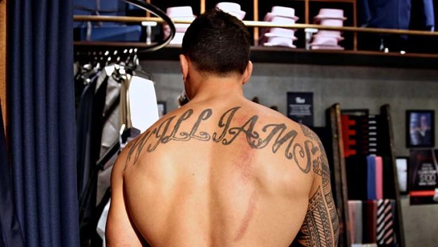 No ties ... Sonny Bill Williams tries to find a suit to fit for his big day.