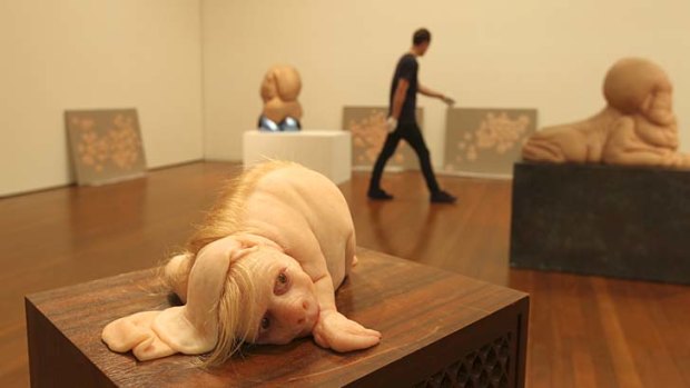 Other-worldly: Piccinini's works, including The Listener, being installed.