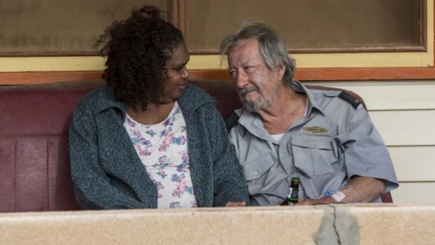 Warm-hearted ... Polly (Ningali Lawford) and Rex (Michael Caton) in <i>Last Cab To Darwin</i>.