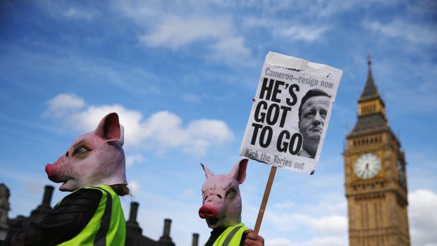 Protesters are calling for David Cameron's resignation.