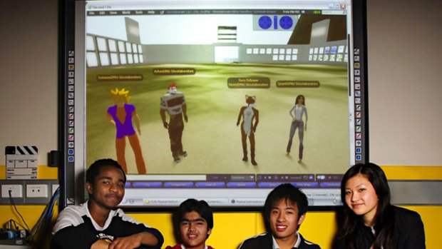 Debney Park Secondary College students (from left) Solomon Gebru, Ashav Patel, Henry Hoang and Quynh Chu with their online avatars.