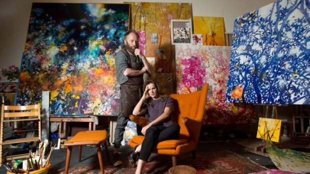 Rachel Griffiths with husband and artist Andrew Taylor. Rachel is on the advisory council of the Sydney Art Fair.