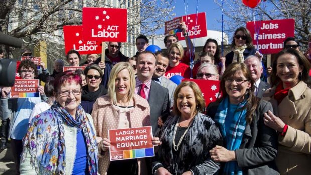 ACT Labor held a gay marriage election campaign mobilisation rally in Civic Square on Tuesday.