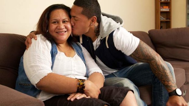 Inspiration: Manly winger Jorge Taufua and his proud mum, Sandi.