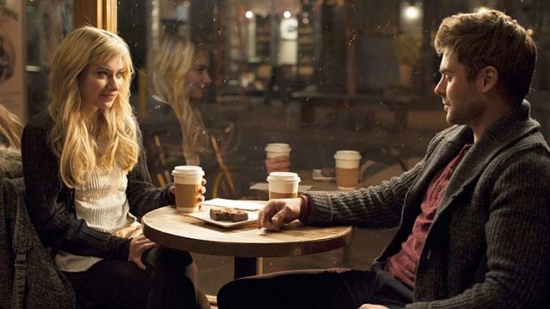 Coffee, tea or me? Imogen Poots and Zac Efron check each other out in <i>Are We Officially Dating</i>.