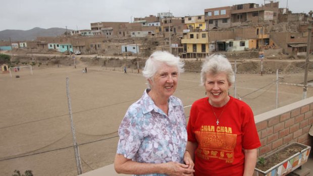 Sister Patricia McDermott (left) and Sister Joan Doyle at Cerro Candela, on the outskirts of Lima.