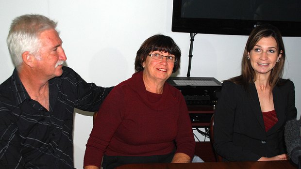 A relieved Kate Campbell (right) with her parents. Photo: Rhianna King