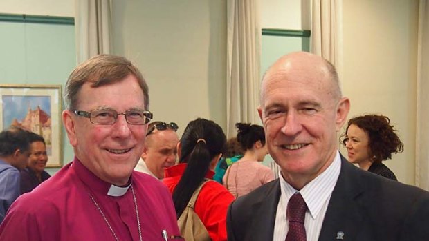 The Right Reverend Rob Nolan, Bishop of the Western Region, and UNHCR regional r epresentative Richard Towle in Brisbane.