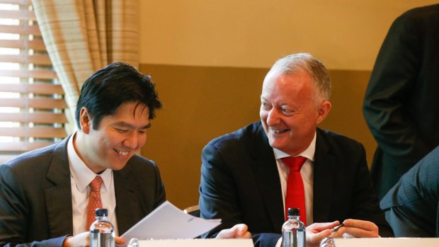 Aveo chairman Seng Huang Lee and chief executive Geoff Grady at the 2015 AGM.