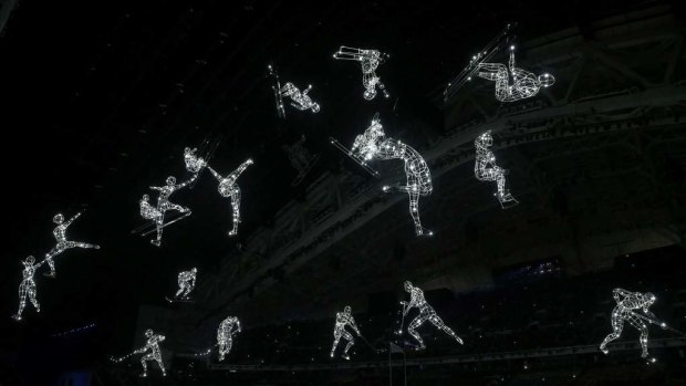 Performers at the opening ceremony mimic the sports that should be the centre of the Games.