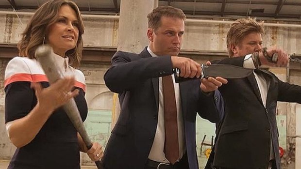 A fight to the death: <i>Today</i>'s Lisa Wilkinson, Karl Stefanovic and Richard Wilkins take up arms.