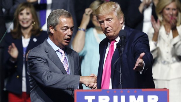 Nigel Farage with Donald Trump at an election rally in Jackson, Mississippi.