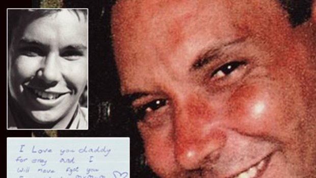 Karl Feifar died after his partner failed to get through to 000. <b>Inset top:</b> Karl Feifar when he was younger. <b>Below:</b> A letter from his eight-year-old daughter begging him to come home.