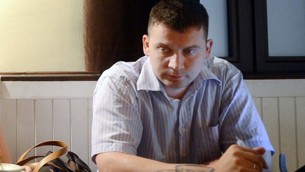 Ruslan Tyelkov, a businessman who was imprisoned when police suspected copyright infringement, at a restaurant in Moscow.