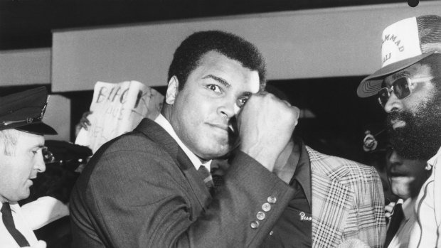 The champ is here: Muhammad Ali arrives in Sydney in 1979. 