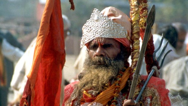 A Hindu saint from the western Indian state of Rajasthan at a temple campaign organised by members of Hindu fundamentalist organisation Vishwa Hindu Parishad,  in support of construction of the proposed Ram Temple at the disputed site in Ayodhya.