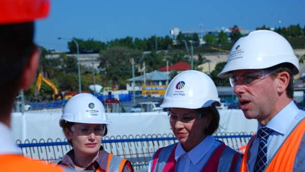 Premier Anna Bligh inspects the Eastern Busway with Transport Minister Rachel Nolan and Attorney-General Cameron Dick, who both pledged their support for her  leadership today.