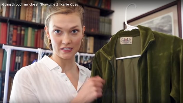 'It probably smells so bad.' Karlie Kloss with her beloved Juicy Couture tracksuit top.
