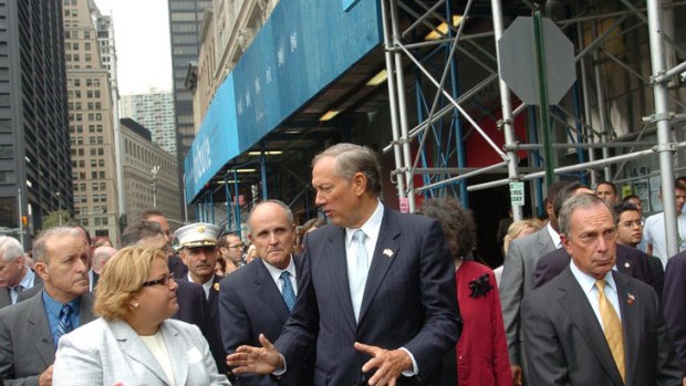 Story time … Tania Head with former New York City mayor Rudy Giuliani, then NY governor George Pataki and Mayor Michael Bloomberg in September 2005.